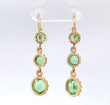 14k Yellow Gold Green Paste / Glass Vintage Dangle Earrings Jewelry (#J6264)