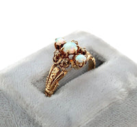 10k Rose Gold Victorian Genuine Natural Opal and Diamond Ring Size 6 (#J6289)