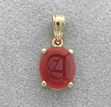 14k Yellow Gold Genuine Natural Carnelian Signet Initial "A" Pendant (#J7345)