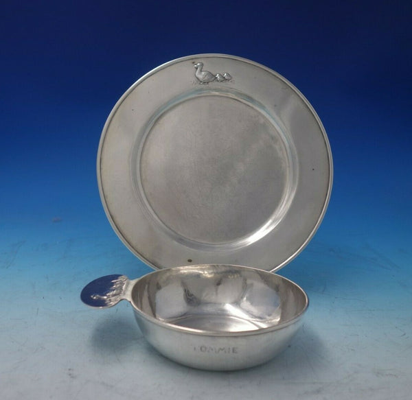 Kalo Sterling Silver Child's Set 2pc Porringer Plate w/Duck Chicks #9095 (#5387)