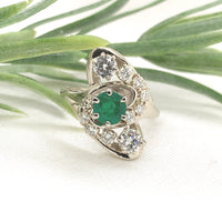 14k White Gold .65ct Genuine Natural Emerald and Diamond Cocktail Ring (#J7164)