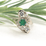 14k White Gold .65ct Genuine Natural Emerald and Diamond Cocktail Ring (#J7164)