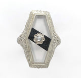 10k Gold Filigree Genuine Natural Rock Crystal Quartz and Onyx Ring (#J6358)