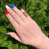 14k Gold Bypass Style Floral Ring w/Genuine Natural Diamond and Sapphires #J6622