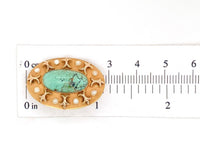 10k Yellow Gold Turquoise Pin with Seed Pearls Jewelry 1 1/8" x 3/4" (#J6886)