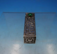 .800 Silver Lipstick Case w/ Green Onyx and Mirror Hand Engraved 2 1/4" (#6809)