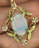 10k Yellow Gold Victorian 3.73 Carat Opal Lavaliere Pendant (#J5316)