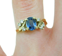 14k Gold 1.35 Carat Blue Genuine Natural Sapphire and Diamond Ring (#J403)