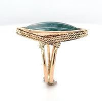 10k Yellow Gold Handwrought Genuine Natural Moss Agate Ring Size 5 (#J6580)