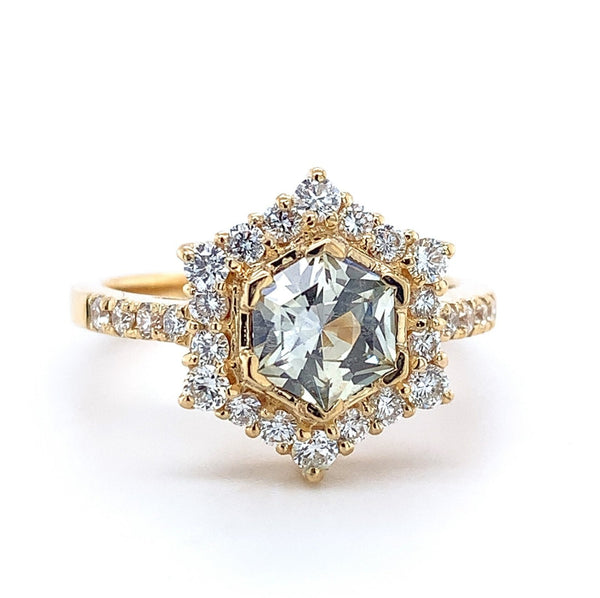 18k Gold 1.04ct Specialty Hexagon Yellow Genuine Sapphire Diamond Ring (#J5190)