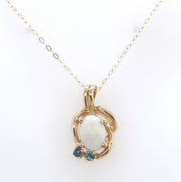 14k Yellow Gold Genuine Natural Opal Pendant with Sapphires (#J6227)