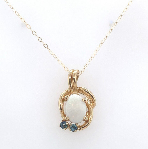 14k Yellow Gold Genuine Natural Opal Pendant with Sapphires (#J6227)