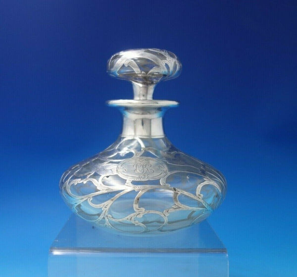 Alvin Glass Dresser Jar w/ Sterling Silver Overlay Floral #3109 6" x 5" (#5940)