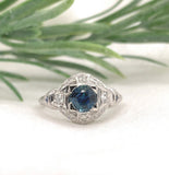 Art Deco Platinum 1.04 Carat Genuine Sapphire and Diamond Filigree Ring (#J7179)