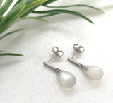 Platinum Genuine Moonstone Briolette Drop Earrings with Diamond Accents (#J7539)