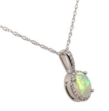 Platinum Oval Australian .60ct Genuine Opal and Diamond Halo Pendant (#J7426)