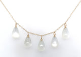 14k Gold Necklace with Five Genuine Natural Moonstone Briolette Drops (#J7600)