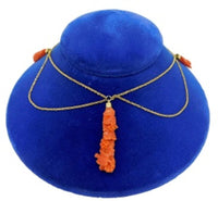 14k Gold Victorian Carved Genuine Natural Coral Festoon Necklace w/Bird (#J2586)