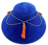 14k Gold Victorian Carved Genuine Natural Coral Festoon Necklace w/Bird (#J2586)