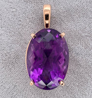 14k Rose Gold 20.56 Carat Oval Genuine Natural Amethyst Pendant (#J7229)