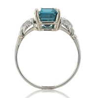 18k White Gold 3.99 Carat Teal Blue Genuine Natural Zircon Diamond Ring (#J6921)