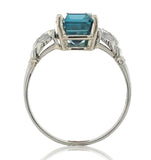 18k White Gold 3.99 Carat Teal Blue Genuine Natural Zircon Diamond Ring (#J6921)
