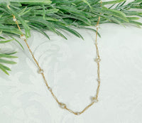 18k Gold Handwrought Antique Chain Necklace with Freshwater Pearls 24" (#J7227)