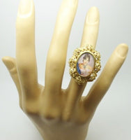 14k Gold Hand Painted Portrait Ring with Genuine Natural Diamond (#J3441)