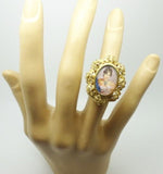 14k Gold Hand Painted Portrait Ring with Genuine Natural Diamond (#J3441)