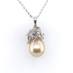 14k White Gold 15mm Golden South Sea Pearl Pendant with Diamonds (#J6233)
