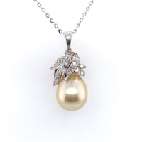 14k White Gold 15mm Golden South Sea Pearl Pendant with Diamonds (#J6233)