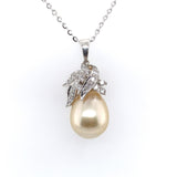14k White Gold 15mm Golden South Sea Pearl Pendant with Diamonds (#J6233)