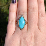 Antique 10k Rose Gold 3.29 Carat Genuine Natural Turquoise Ring Size 7. 5 #J6561