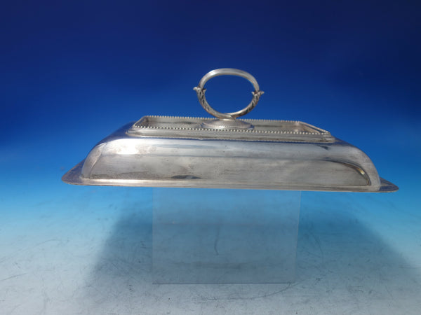 Beaded English Silverplate Top of Vegetable Dish removable handle (#6124)