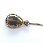 14k Yellow Gold Stick Pin with Genuine Natural Tiger's Eye and Diamond (#J4998)