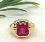 10k Yellow Gold Vintage Men's Synthetic Lab-Created Ruby Glass Ring (#J7146)