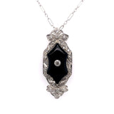 Platinum Genuine Natural Black Onyx and Diamond Pendant (#J5628)