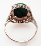 14k White Gold Oval Genuine Natural Malachite Filigree Ring (#J2900)