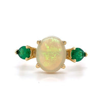18k Yellow Gold 1.76ct Genuine Natural Opal and Emerald Ring Jewelry (#J5629)
