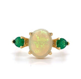 18k Yellow Gold 1.76ct Genuine Natural Opal and Emerald Ring Jewelry (#J5629)