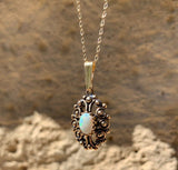 14k Gold Oval Genuine Natural Opal Pendant with Pierced Scrollwork (#J6226)