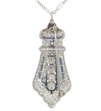 Platinum 2.75 Carat Diamond Pendant Pin Necklace w/ Lab Created Sapphires #J6734