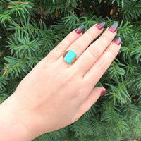 9k Rose Gold Victorian Specialty Cut Genuine Natural Turquoise Ring (#J6350)