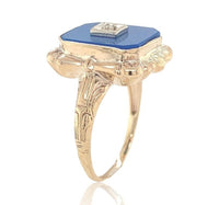 10k Yellow Gold Genuine Natural Blue Onyx and Diamond Ring Size 5.75 (#J6600)
