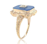 10k Yellow Gold Genuine Natural Blue Onyx and Diamond Ring Size 5.75 (#J6600)