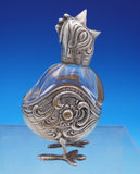 Silverplate Pepper Shaker Form of Chicken with Glass Body 3" Tall (#9006)
