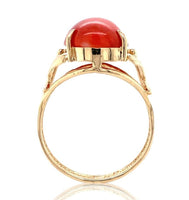 14k Yellow Gold Red/Orange Oval Genuine Natural Coral Ring Size 6.25 (#J6947)