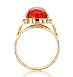 14k Yellow Gold Red/Orange Oval Genuine Natural Coral Ring Size 6.25 (#J6947)