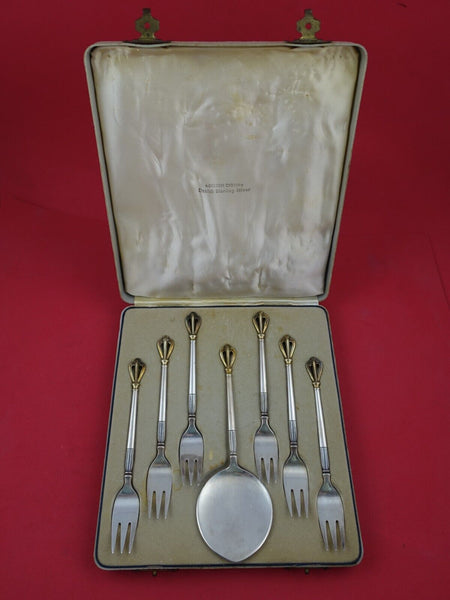 Golden Crown by W and S Sorensen Oyster Set 7pc (6 Forks 1 Server) in Fitted Box