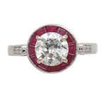 14k White Gold .80ct European Cut Genuine Natural Diamond Ring Ruby Halo #J7265